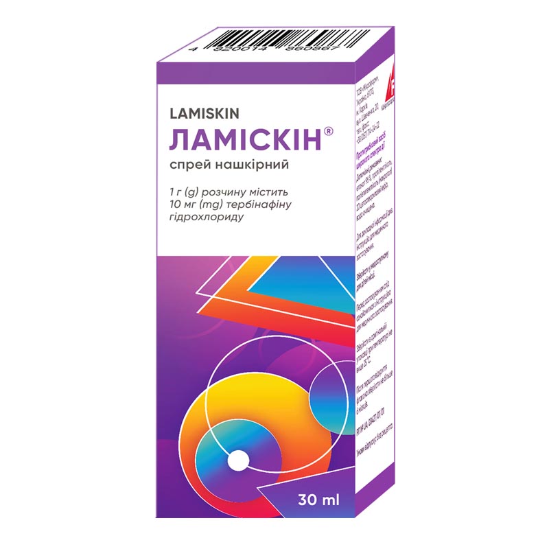 ЛАМІСКІН спрей нашкірний 10 мг/г 30 мл розчин